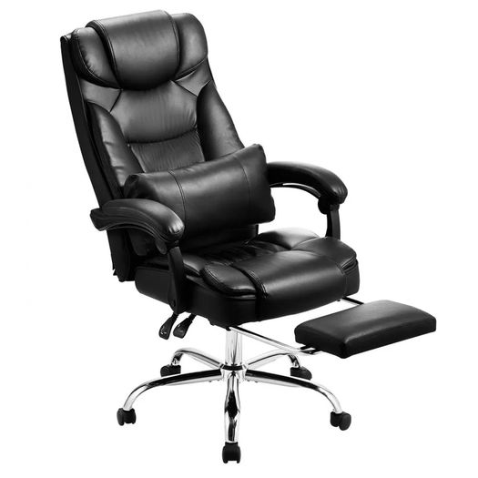 Executive Chair High Back Office Chair with Footrest and Lumbar Pillow Ergonomic Desk Chair 135 Recline & Adjustable Height, PU Leather Swivel Rolling Chair for Work Study Game Black