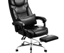 Executive Chair High Back Office Chair with Footrest and Lumbar Pillow Ergonomic Desk Chair 135 Recline & Adjustable Height, PU Leather Swivel Rolling Chair for Work Study Game Black