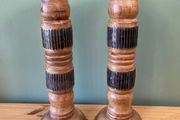 Pair of Tall Wooden Candle Holders