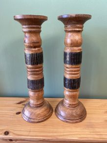 Pair of Tall Wooden Candle Holders