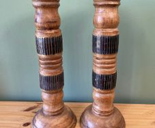 Pair of Tall Wooden Candle Holders