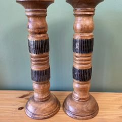 Pair of Tall Wooden Candle Holders