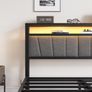 King Size Bed Frame with Storage and LED Lights,5ft Metal Platform Bed Frame King Size Bed Base with Charging Station,Mattress Base,Strong Slats Support,Under-bed Storage,Noise Free,Grey Image 5