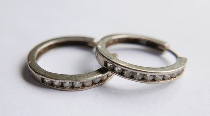 Vintage Sterling Silver & Cubic Zirconia Hoops Earrings 2,7g
