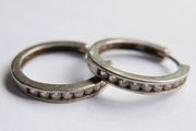 Vintage Sterling Silver &amp; Cubic Zirconia Hoops Earrings 2,7g