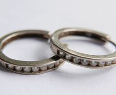 Vintage Sterling Silver & Cubic Zirconia Hoops Earrings 2,7g