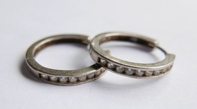 Vintage Sterling Silver & Cubic Zirconia Hoops Earrings 2,7g