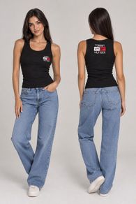 Tommy Hilfiger WomensBlack Ribbed Tank Top  Logo Detail