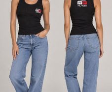 Tommy Hilfiger WomensBlack Ribbed Tank Top  Logo Detail