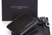 RFID Real Leather Wallet/W Key Holder Gift Box Set (Black) Mens Slim Credit Card Holder Organiser Money Purse Present for Gents.