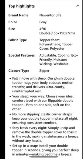 Fabulous New 7cm Memory Foam Mattress Topper Double(135x190x7cm) Silver Grey