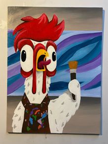 Crazy Artist Chicken Original Acrylic Painting