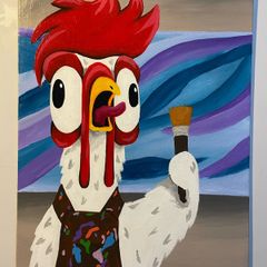 Crazy Artist Chicken Original Acrylic Painting