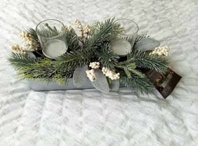 Christmas Pine & White Berry Candle Centerpiece