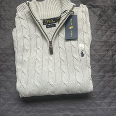 Ralph Lauren Cable Knit Quarter Zip Men's Size M, Colour Light Grey