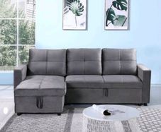 Grey velvet Corner Sofa Bed with Storage