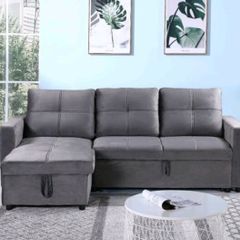 Grey velvet Corner Sofa Bed with Storage