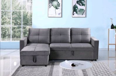 Grey velvet Corner Sofa Bed with Storage