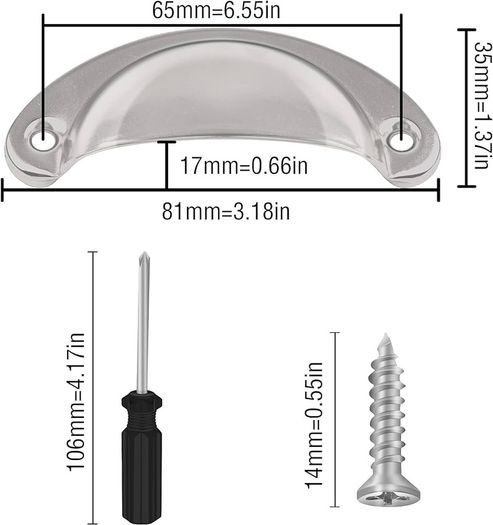 NEW SALE | 12 Pcs Silver Half Moon Shell Cup Pull Handles for Cabinet Cupboard Door Dresser Wardrobe Drawer with Screws & Screwdriver, 65mm Hole Centre, Polished Nickel