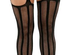 Black Fishnet Stockings With Garter Belt, High-Waisted with Suspender.Size L 14-16