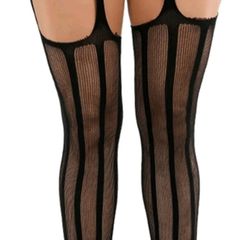 Black Fishnet Stockings With Garter Belt, High-Waisted with Suspender.Size L 14-16