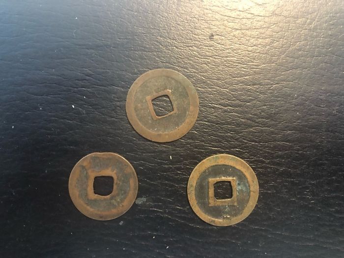 3 Japanese copper coins