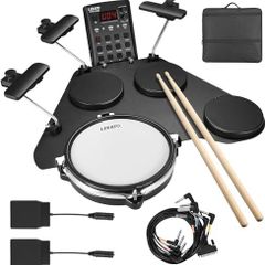 Electronic Drum Set, Portable Electric Drum Set for Beginner with Quiet Mesh Snare Drum Pads, 220+ Sounds, USB MIDI, 2 Switch Pedal, Electric Drum Kit with Sticks, Travel Bag