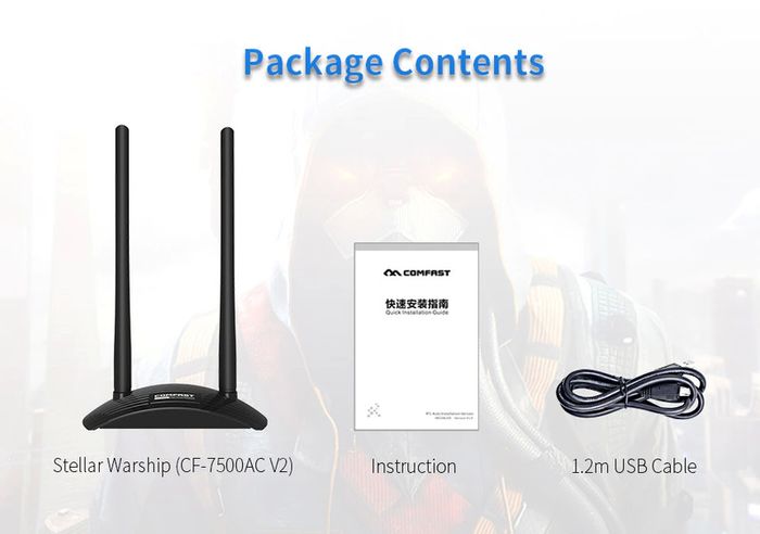 COMFAST Stellar Warship AC1300 Dual Band (2.4G/5G) USB Adapter/Dongle+Hotspot - 2x6dbi External Adjustable Antennas (Brand New/Warranty)