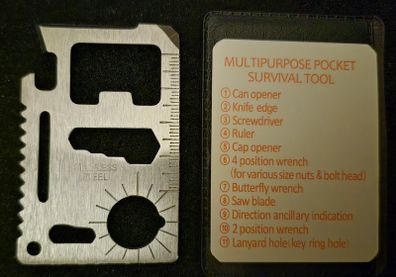 Wallet tool, credit card size.