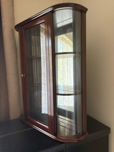 Vintage The Bombay Company Mirrored Curved Glass Wood Curio Cabinet