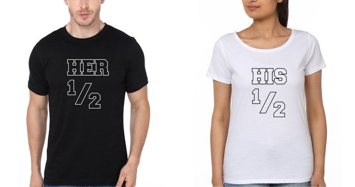 His And Her Half Love Couple T-shirts Great Gift Present For Valentines Day Idea