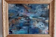 Original Irish art Poolbeg Chimneys Framed in Gold frame