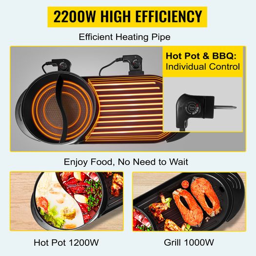 BRAND NEW 2 in 1 Electric BBQ Pan Grill Hot Pot Portable Smokeless Durable Material Fast Even Heated for Shellfish Vegetables Home