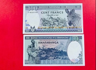 Rwanda  100 Francs. 1989. Pick 19a   ( Uncirculated )