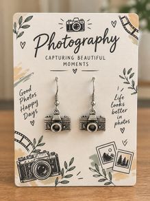 Camera charm drop earrings