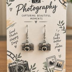 Camera charm drop earrings