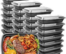 NEW SALE | Meal Prep Container-Plastic Microwavable Food Boxes-with Lids 28.Oz-Reusable Black Storage Lunch Boxes - Freezer & Dishwasher Safe (15)