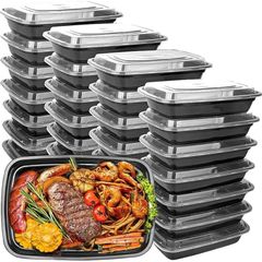 NEW SALE | Meal Prep Container-Plastic Microwavable Food Boxes-with Lids 28.Oz-Reusable Black Storage Lunch Boxes - Freezer & Dishwasher Safe (15)