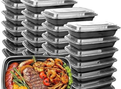 NEW SALE | Meal Prep Container-Plastic Microwavable Food Boxes-with Lids 28.Oz-Reusable Black Storage Lunch Boxes - Freezer & Dishwasher Safe (15)