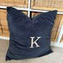 New Ex display 50cm x 50cm navy velvet cushion with taupe herringbone embroidered K Image 8
