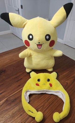 Pokemon Pikachu Large soft plush toy (approx 22 inches) + Ear Hat + 2 Shoulder Bags / Pouches