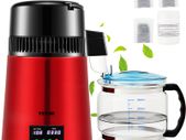 4 L Water Distiller, 1 L/H, 750W Distilled Water Maker Machine with 0-99 H Timing Setting Temp Display, 304 Stainless Steel Countertop Distiller Glass Carafe Cleaning Powder 3 Carbon