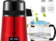 main image for ad 4 L Water Distiller, 1 L/H, 750W Distilled Water Maker Machine with 0-99 H Timing Setting Temp Display, 304 Stainless Steel Countertop Distiller Glass Carafe Cleaning Powder 3 Carbon
