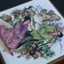 Vintage CHINESE WOODEN jewelry box unusual HANDPANTED lid 4,5" x 4,5" H 2,3" Image 6