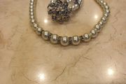 Pearl Necklace &amp; Bracelet With Stone Pattern. . -   New.