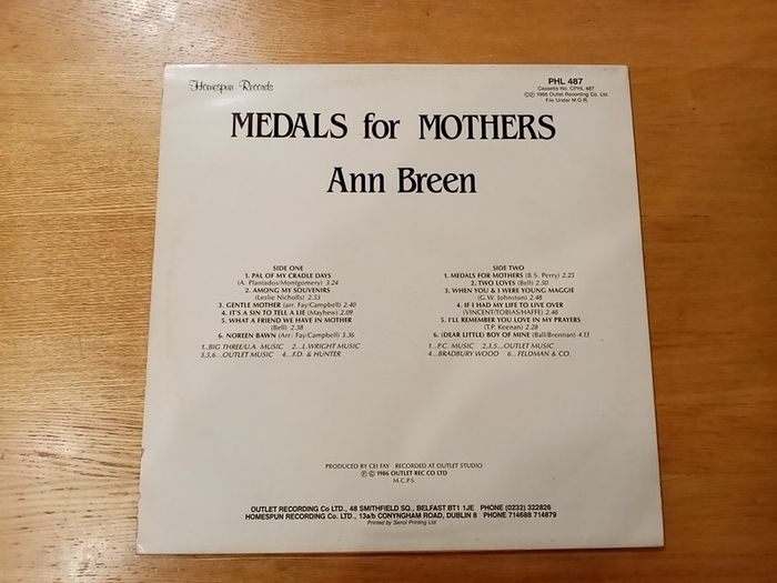 ANN BREEN. Medals For Mothers. Original 1986 Irish Pressing. LP. Vinyl. Record. Album.
