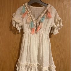 Girls cream tassel dress