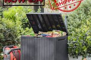 NEW SALE | Outdoor 96% recycled Small Balcony Garden Furniture Storage Box Grey Wood Panel Effect | Fade Free | All Weather Resistant | Safe and Secure | Zero Maintenance