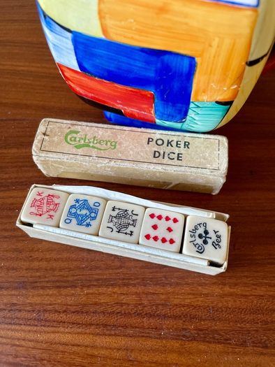 Rare Carlsberg Beer Early 20th Century Travel Poker Dice In Original Vintage Sliding Box Made in Denmark