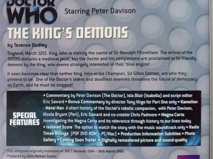 Doctor Who (Peter Davidson) [1983] The King's Demons [1xDVD TV Boxset]
